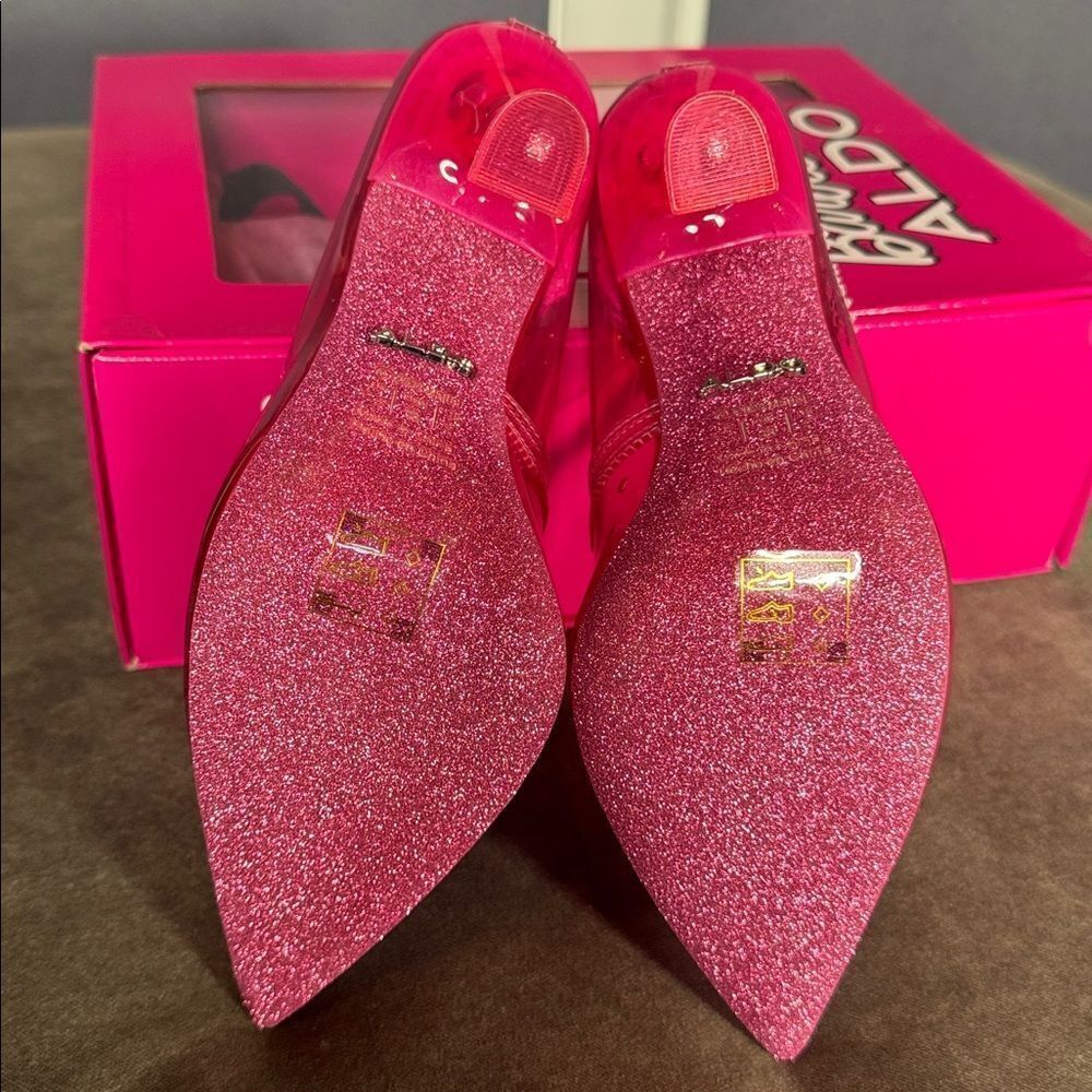 Barbie x ALDO Barbiestessy Collection Pink Translucent Pointed Toe Pumps 7.5 NEW - Picture 12 of 15